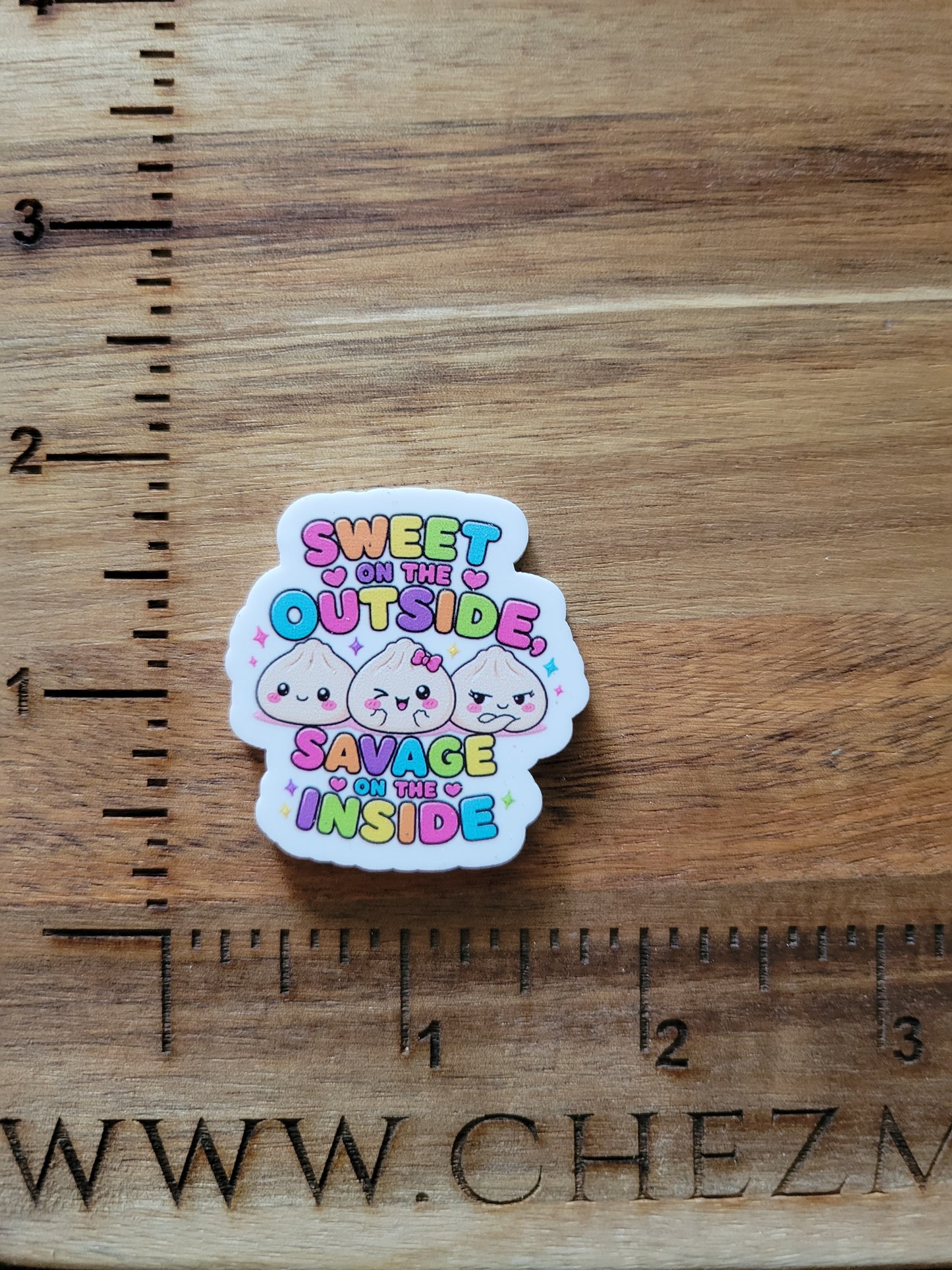 uv printed acrylic flatback- sweet on the outside savage on the inside