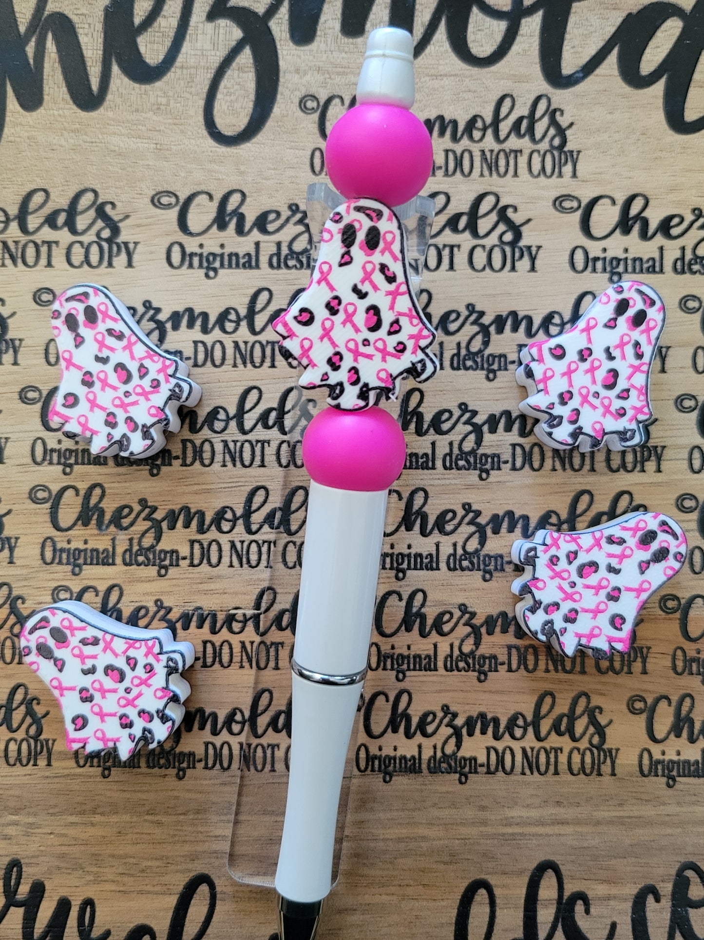 CE 3d printed focal Bead-ghost shape pink awareness breast cancer