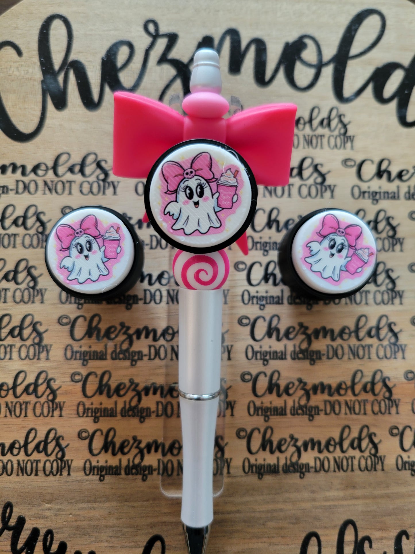 CE 3d printed Clicky button- pink ghost with punkin spice