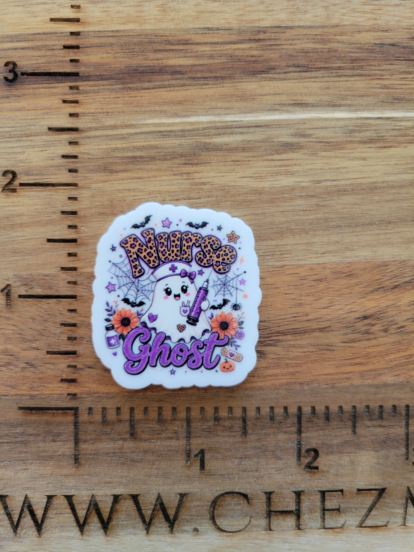 uv printed acrylic flatback-nurse ( cheetah print) ghost