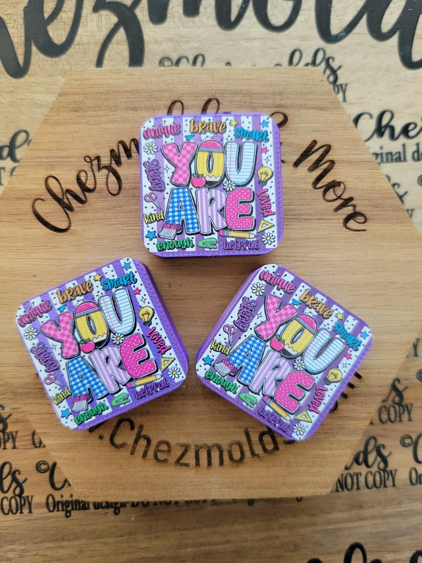 CE 3d printed focal Bead- you are school on purple