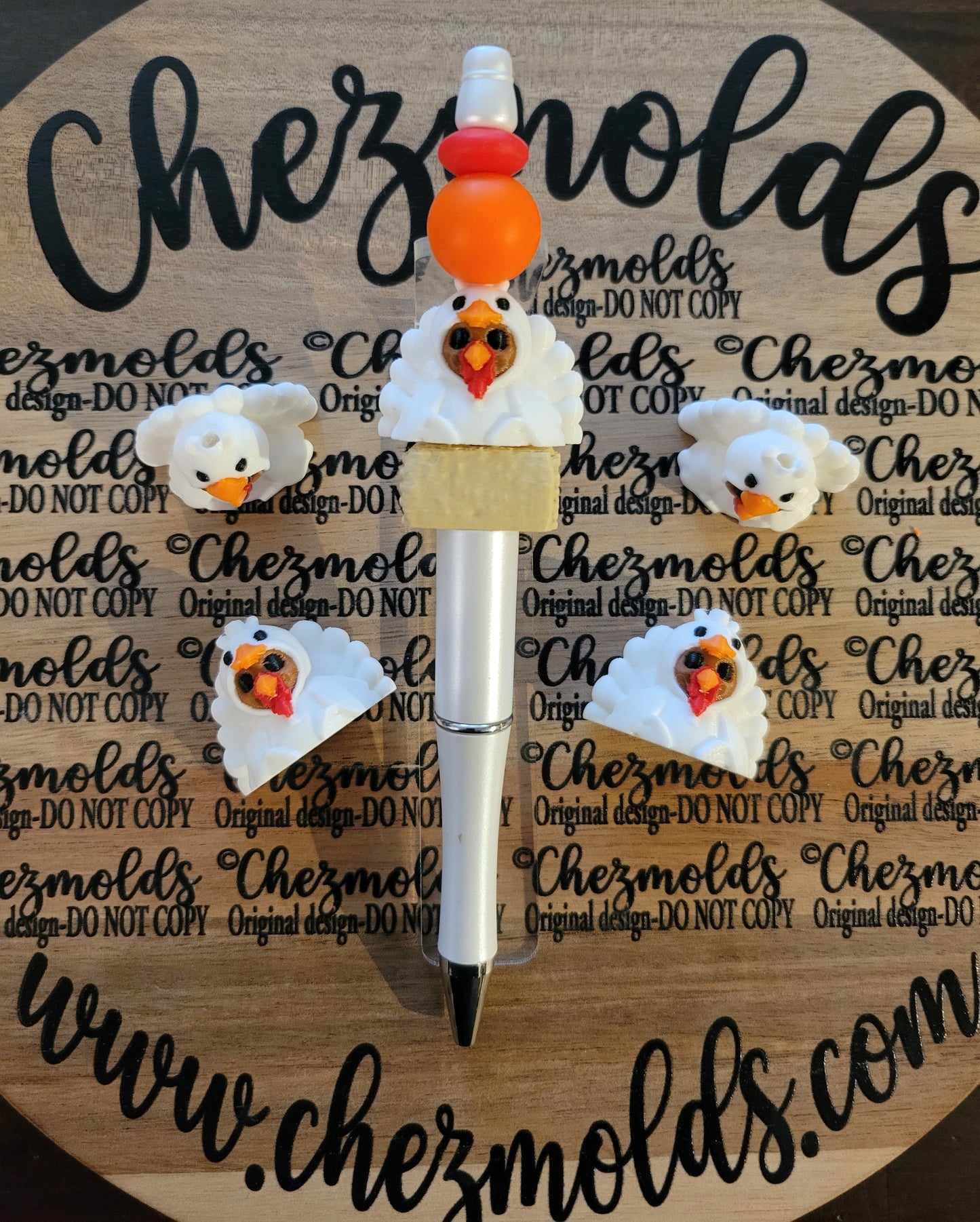 CE 3d printed focal Bead-Turkey dressed as goose NONK white