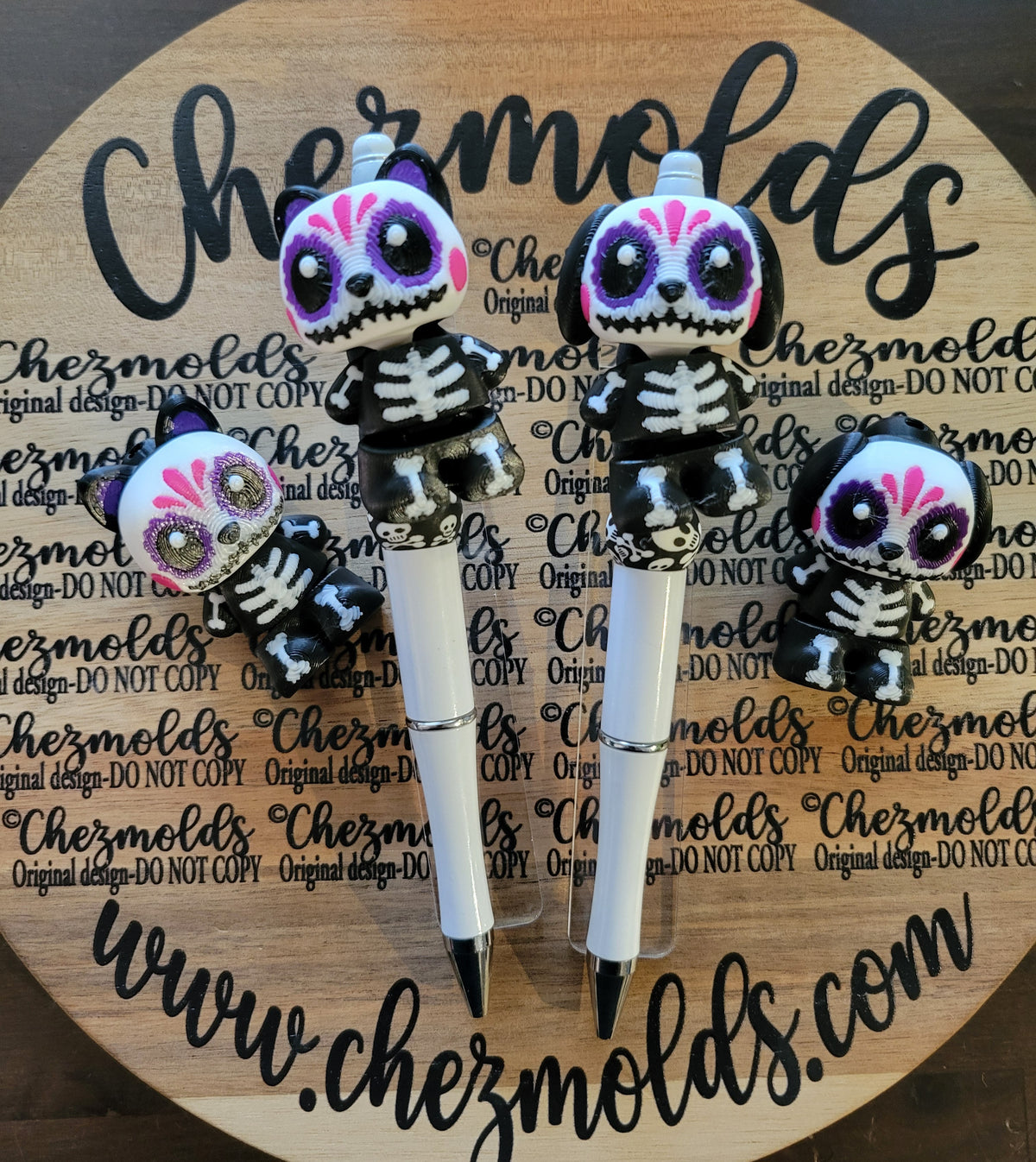CE 3d printed focal Bead DANGLERZ-sugar skull kitty and dog