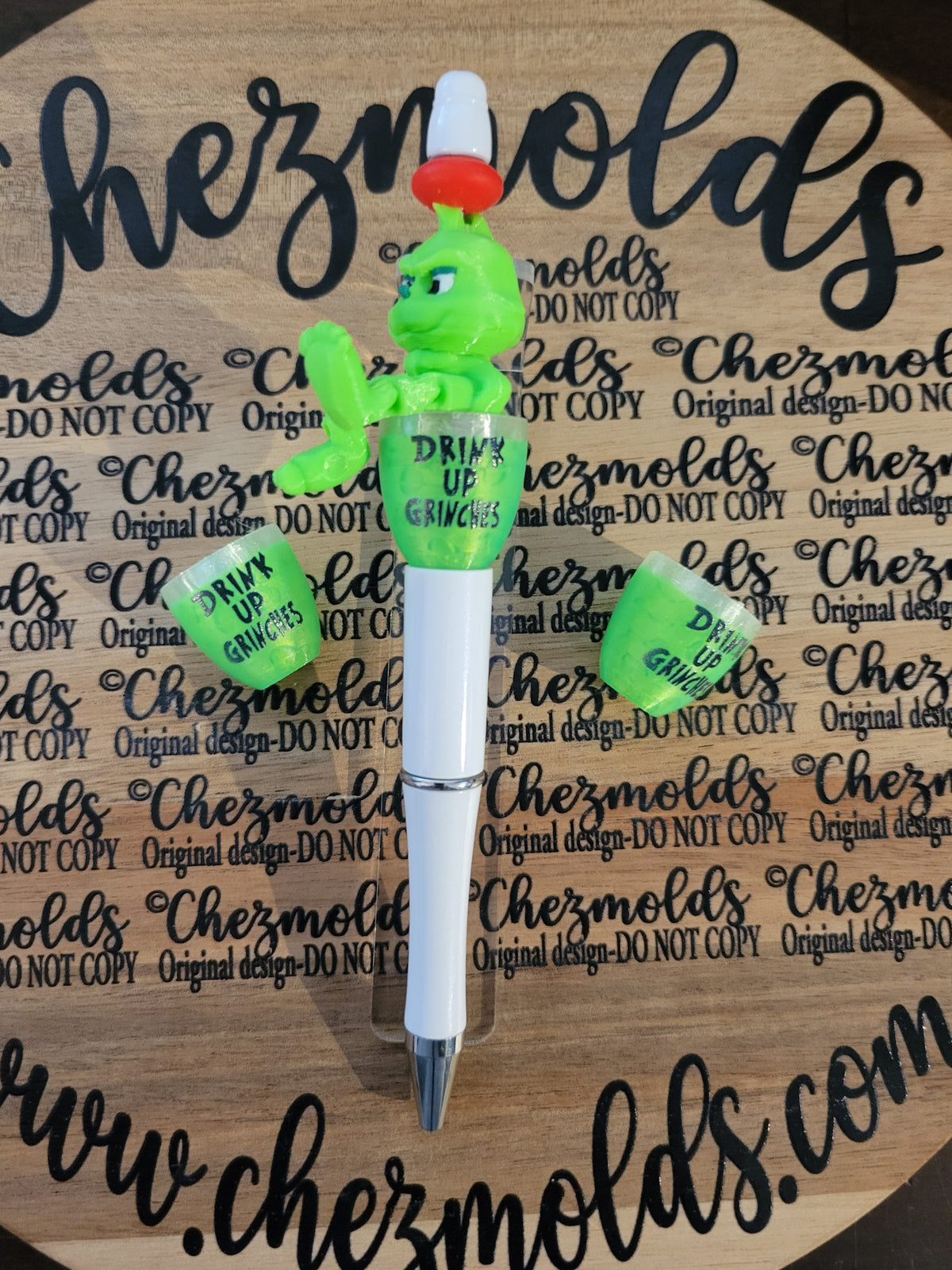 CE 3d printed focal Bead- Drink up grinches wine glass