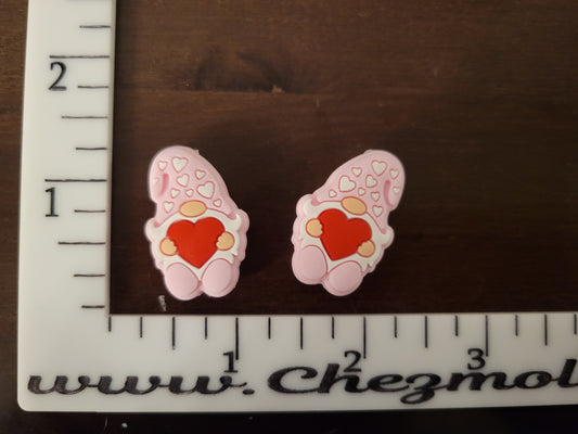 Pink heart gnome- Silicone focal Bead