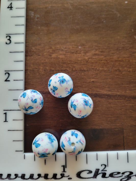 set of 5 -15mm blue alien print beads