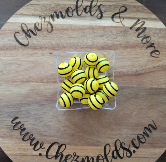 Set of 5 -15mm striped bee print beads