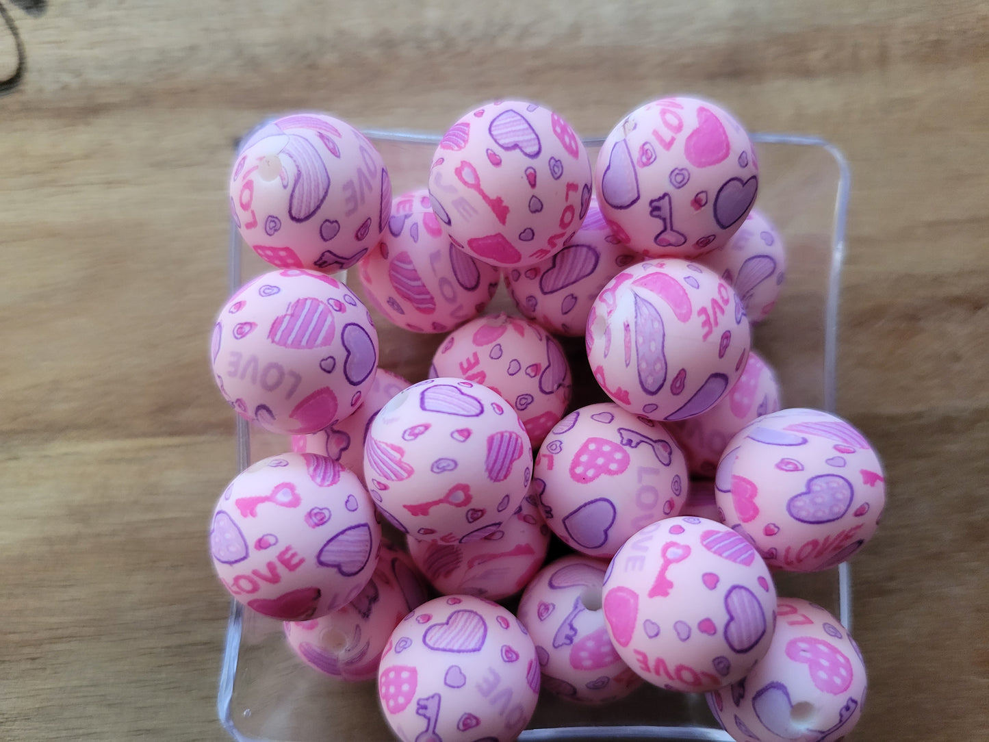 15MM round print-set of 5 - Pink & Purple LOVE