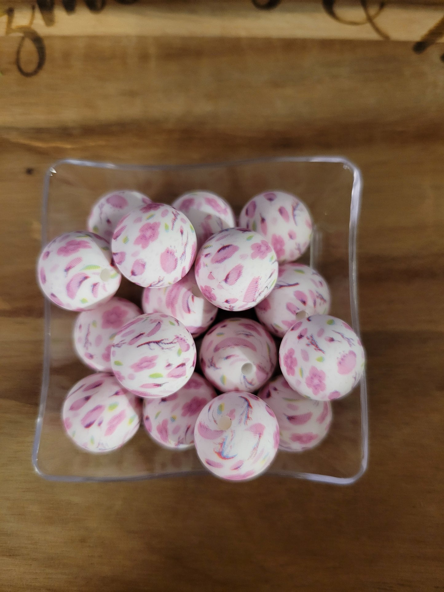 15MM round print-set of 5 - pink cherry blossom