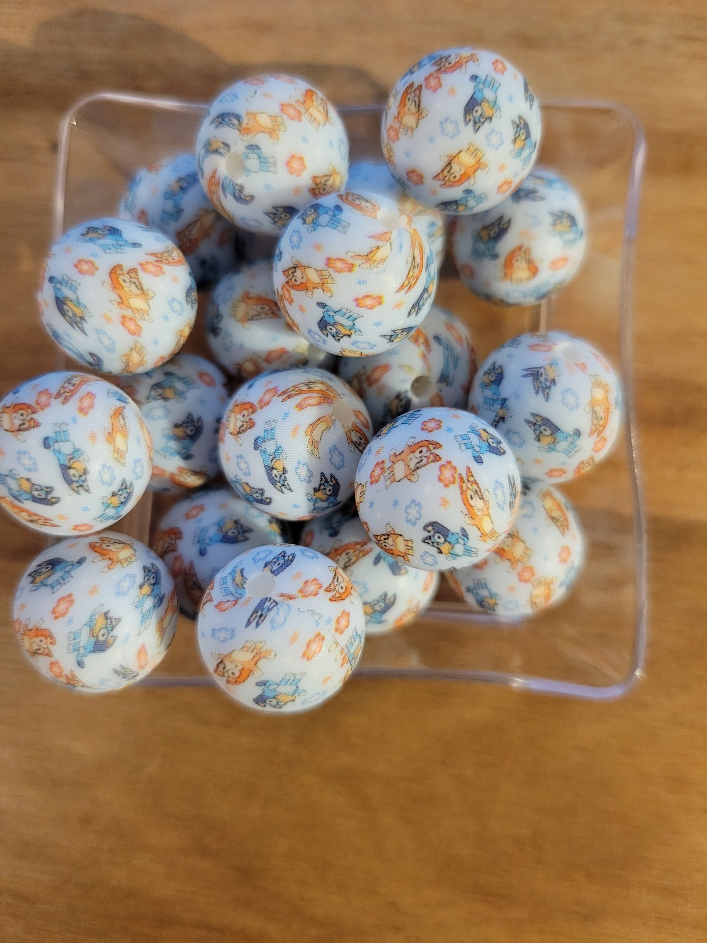 15MM round print-set of 5 - blue and orange dogs