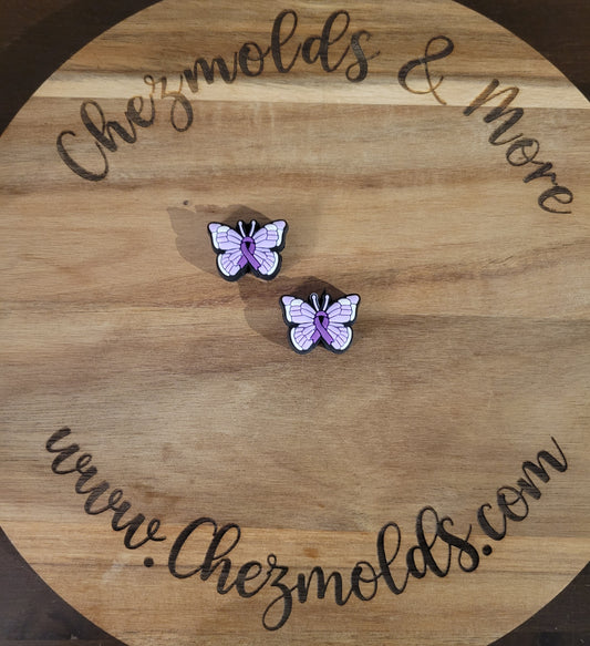 purple butterfly awareness-  focal Bead