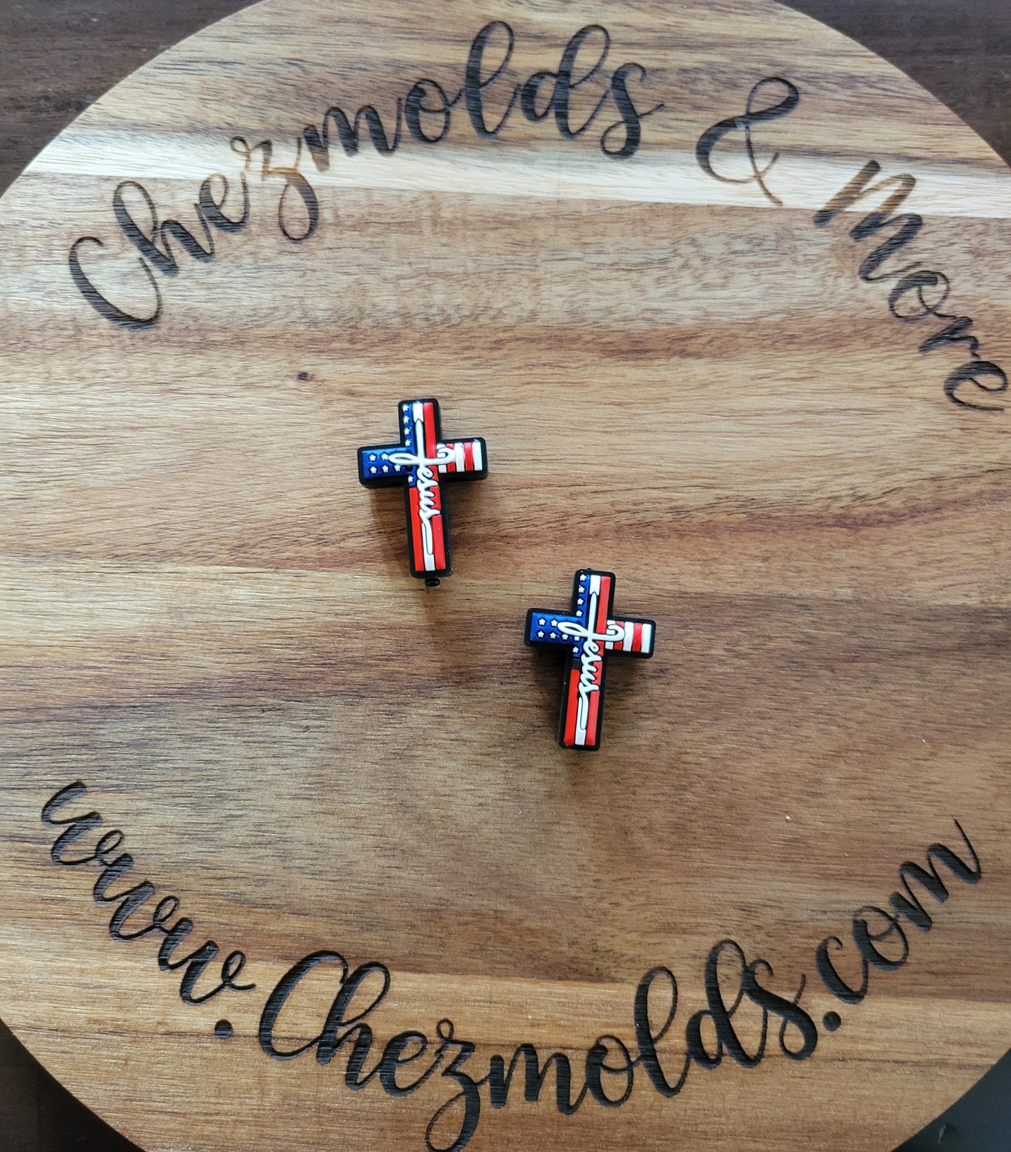 american flag cross- Silicone focal Bead