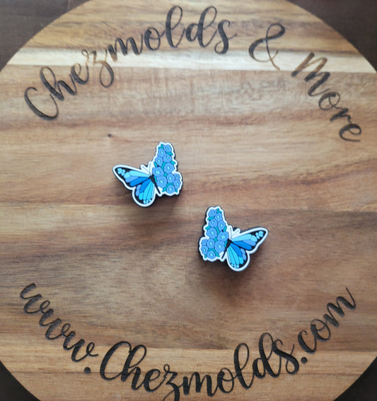 Blue floral butterfly- Silicone focal Bead