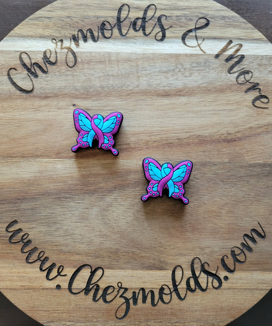 pink and blue awareness butterfly- Silicone focal Bead