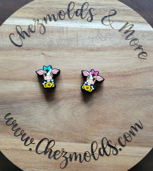 bow cow with sunflower- Silicone focal Bead