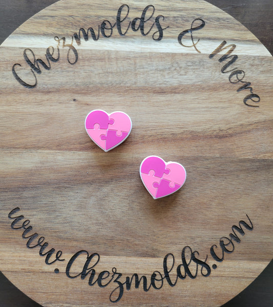 Pink puzzle heart- Silicone focal Bead