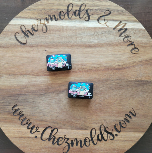 blue and pink camper- Silicone focal Bead