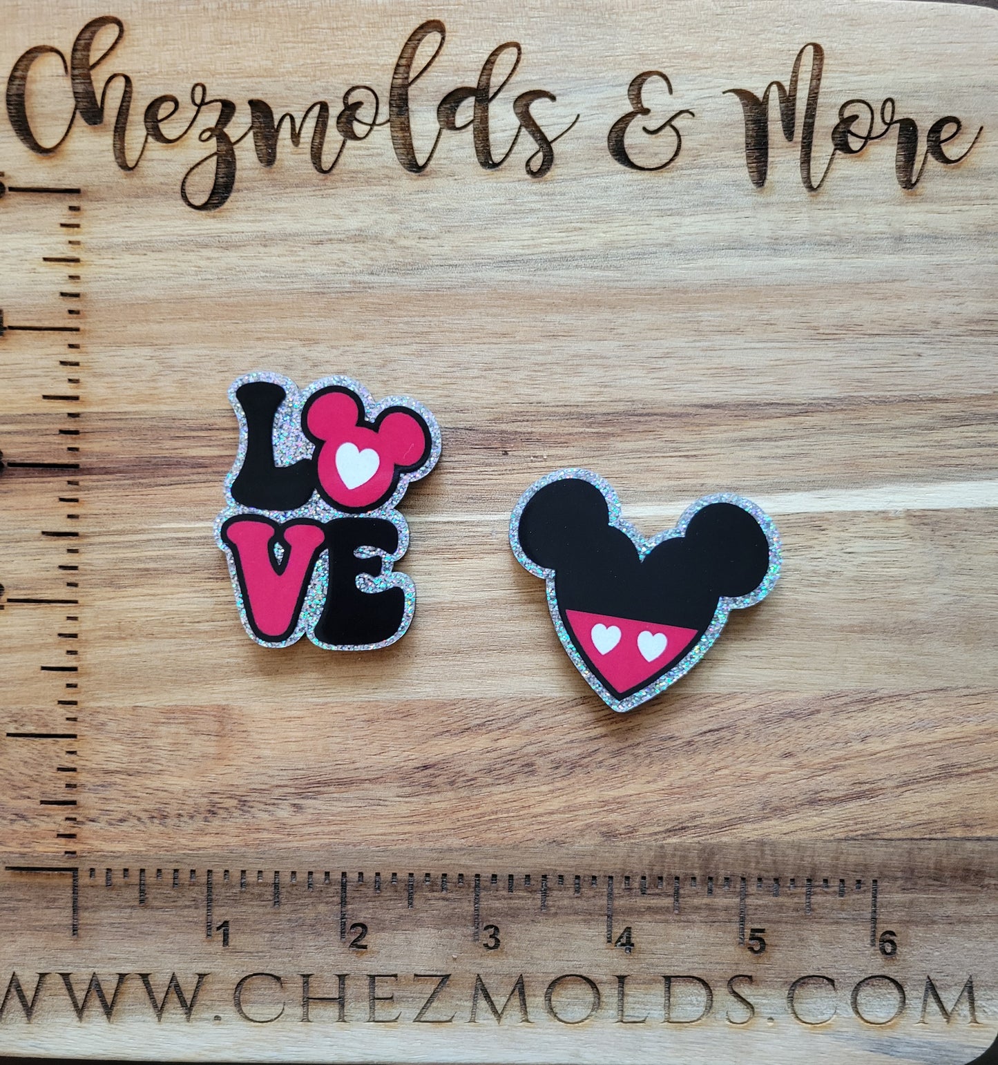 uv printed acrylic flatback - mouse love on glitter