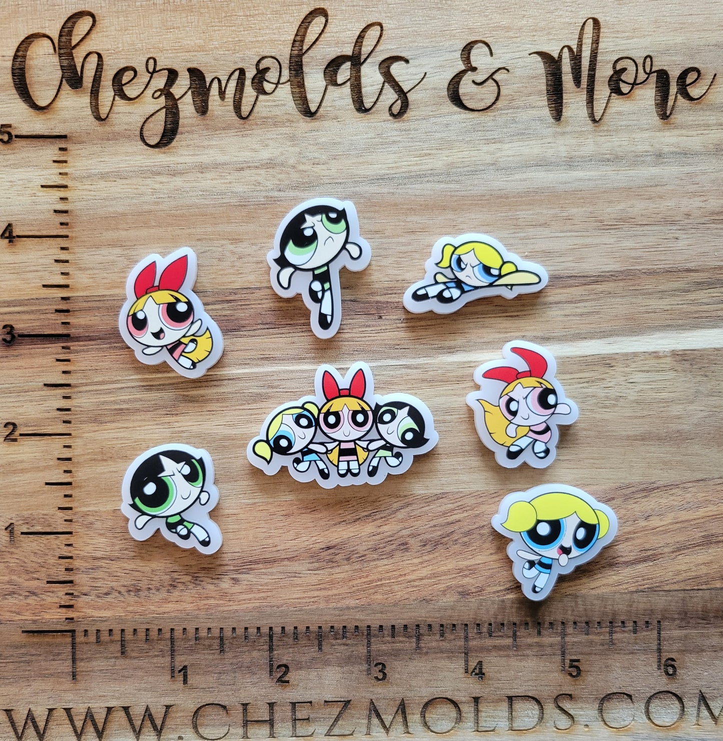 uv printed acrylic flatback -power girl- set of 7 charms