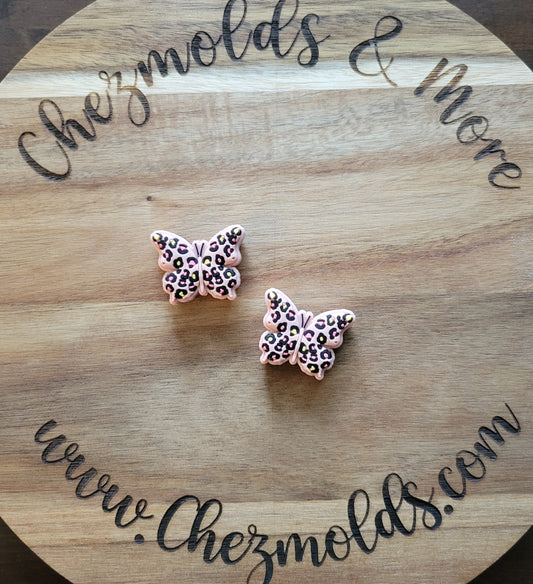 pink leopard butterfly- Silicone focal Bead