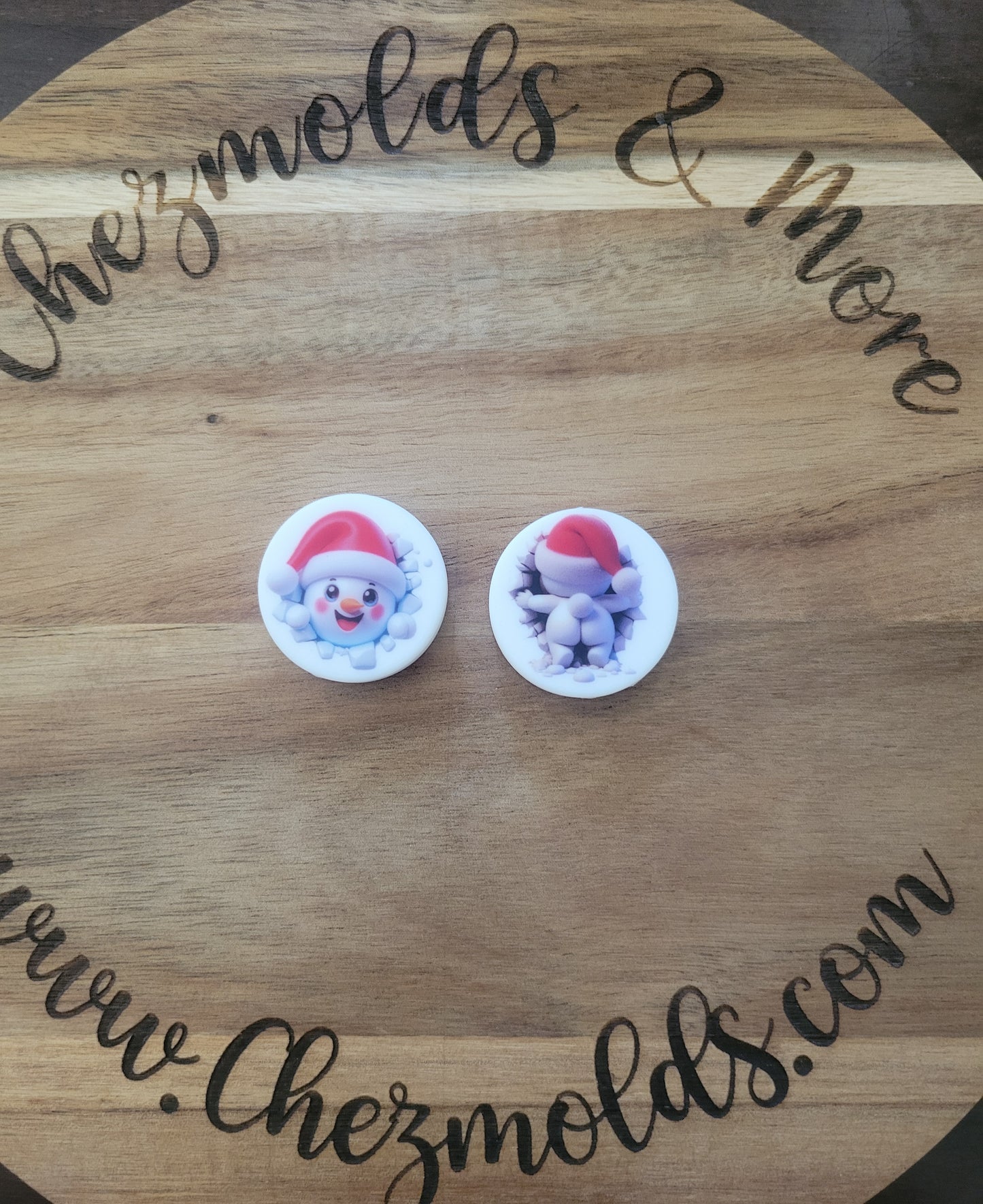 CE Christmas printed double side Silicone focal Bead- snowman