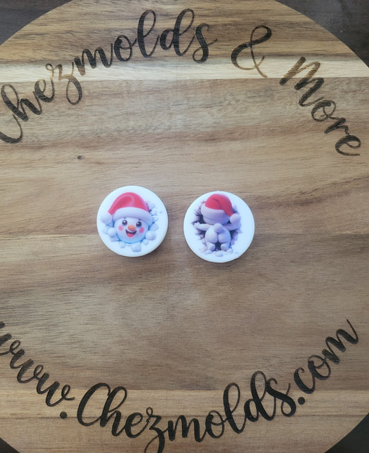 CE Christmas printed double side Silicone focal Bead- snowman