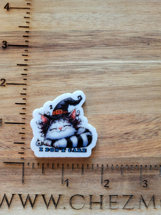 i dont care witch kitty-  printed white glitter acrylic