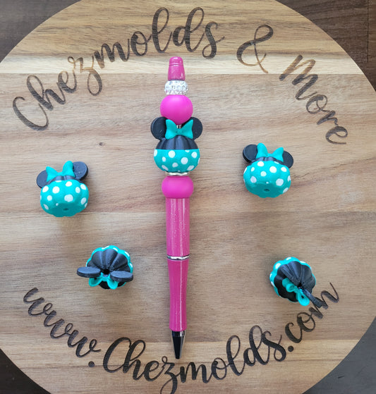 teal polka girl mouse - 3d printed focal Bead