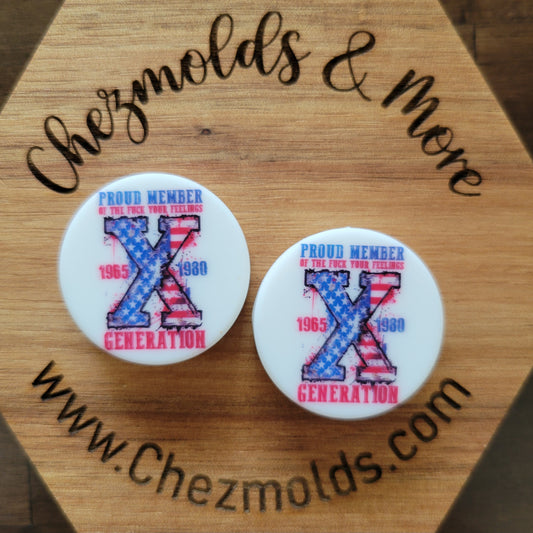 CE Gen X -proud member- printed  Silicone focal Bead