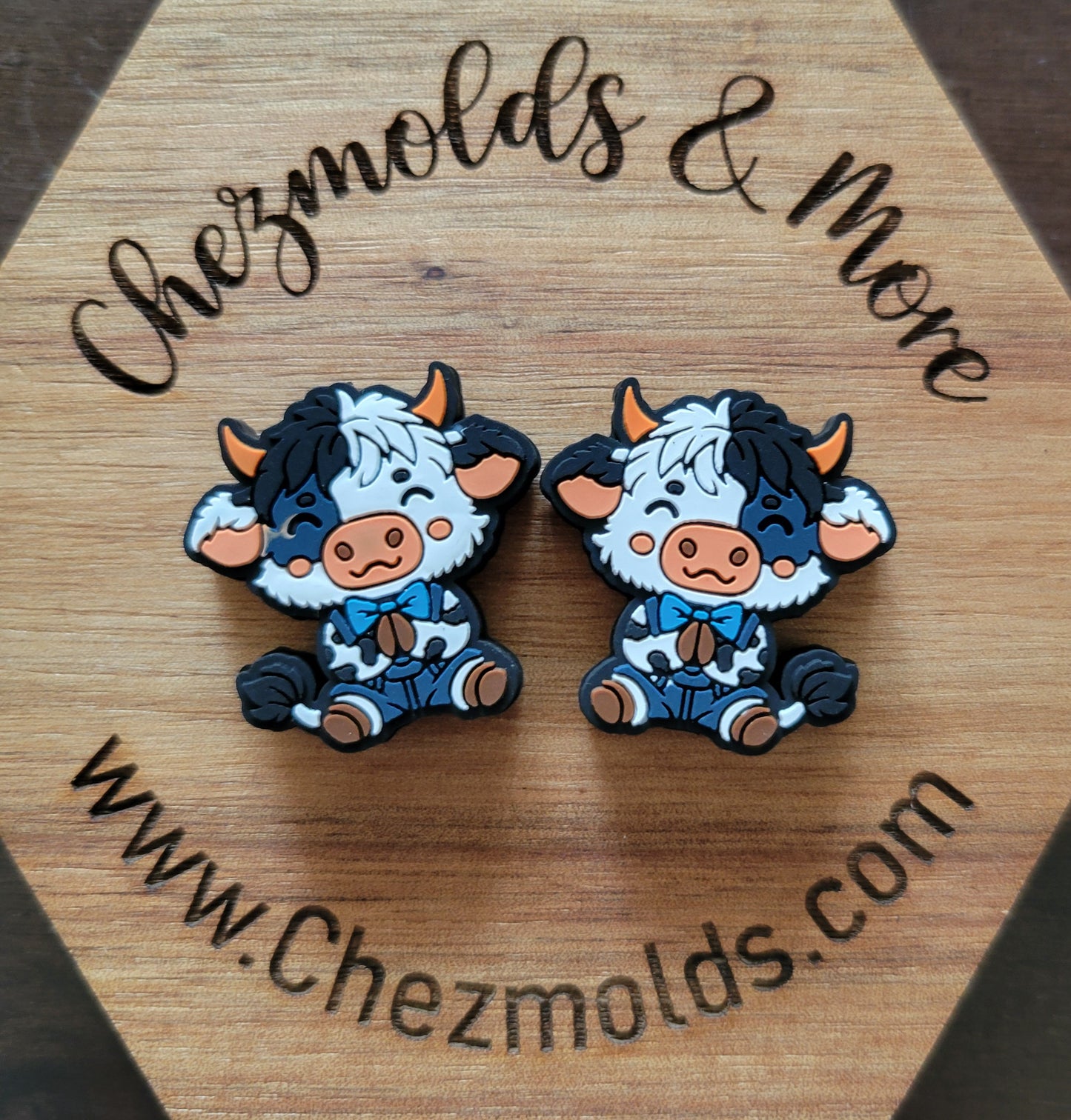 Blue cow in overalls- Silicone focal Bead