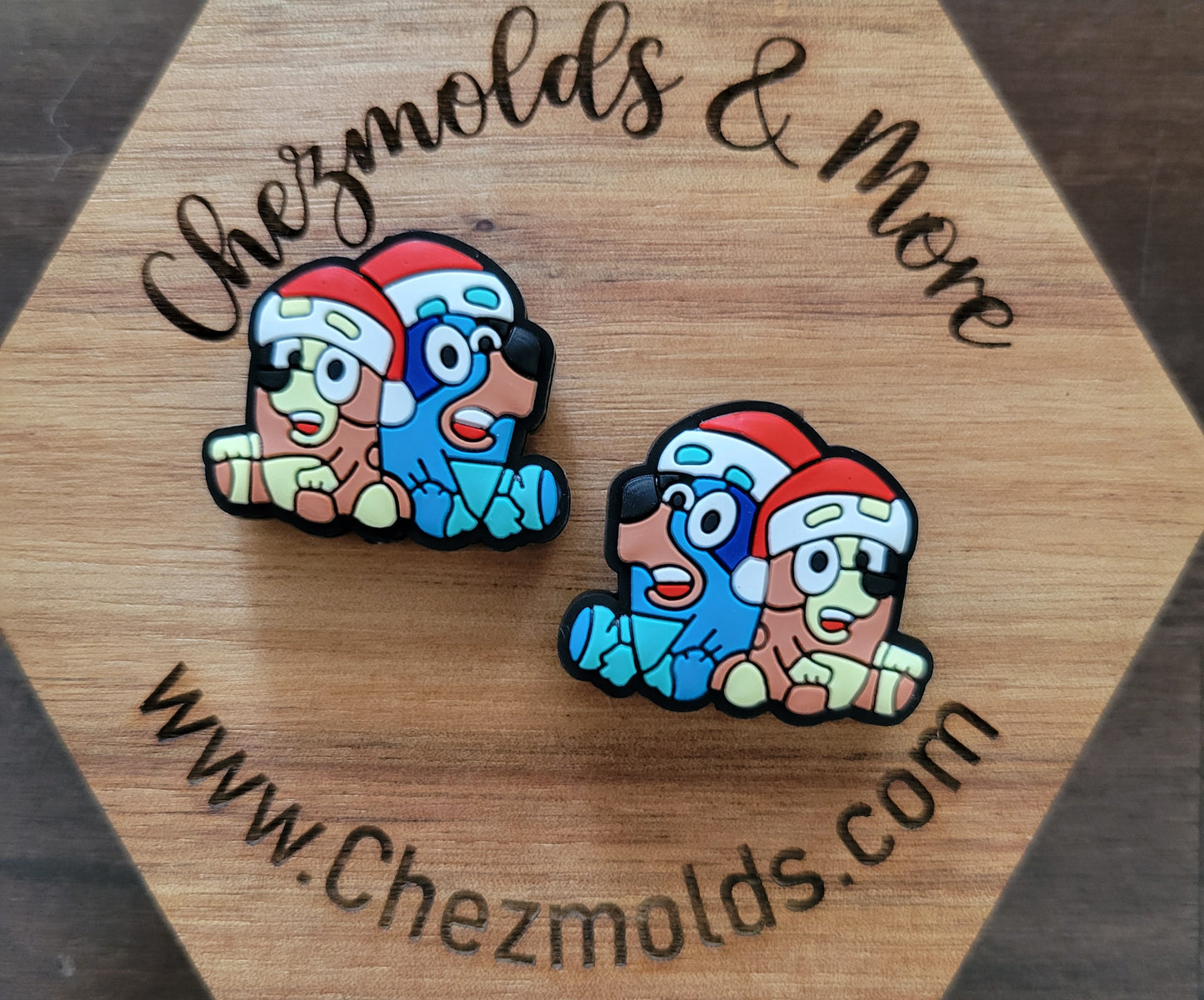 Santa dogs orange and blue- Silicone focal Bead