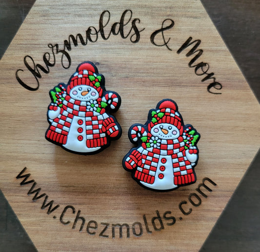 Checkered snowman- Silicone focal Bead