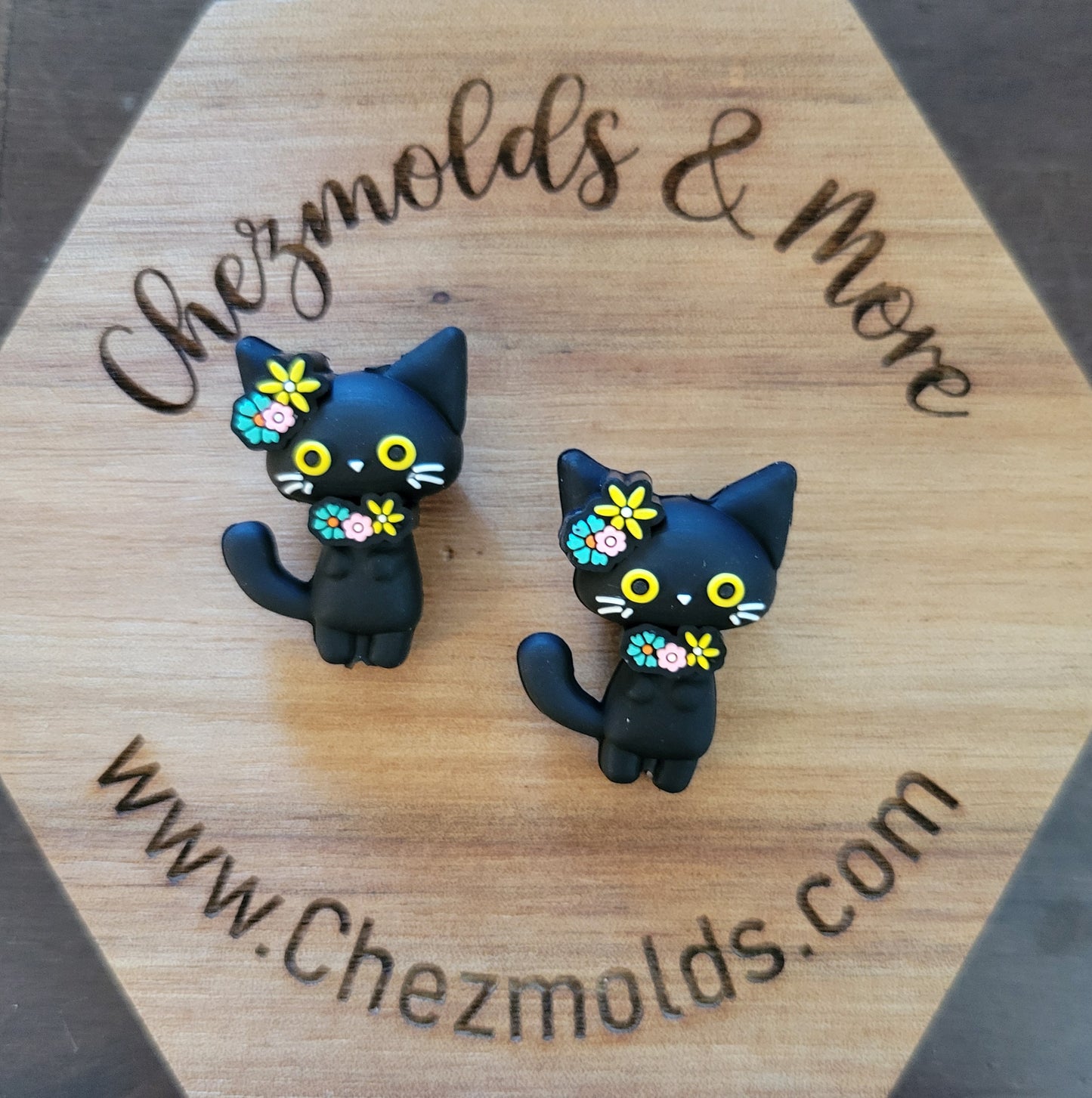 3D  Black cat- Silicone focal Bead