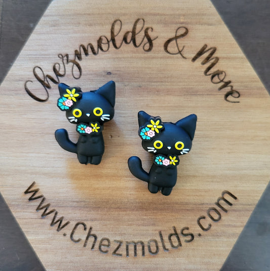 3D  Black cat- Silicone focal Bead