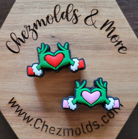 Grinchy hands heart- Silicone focal Bead