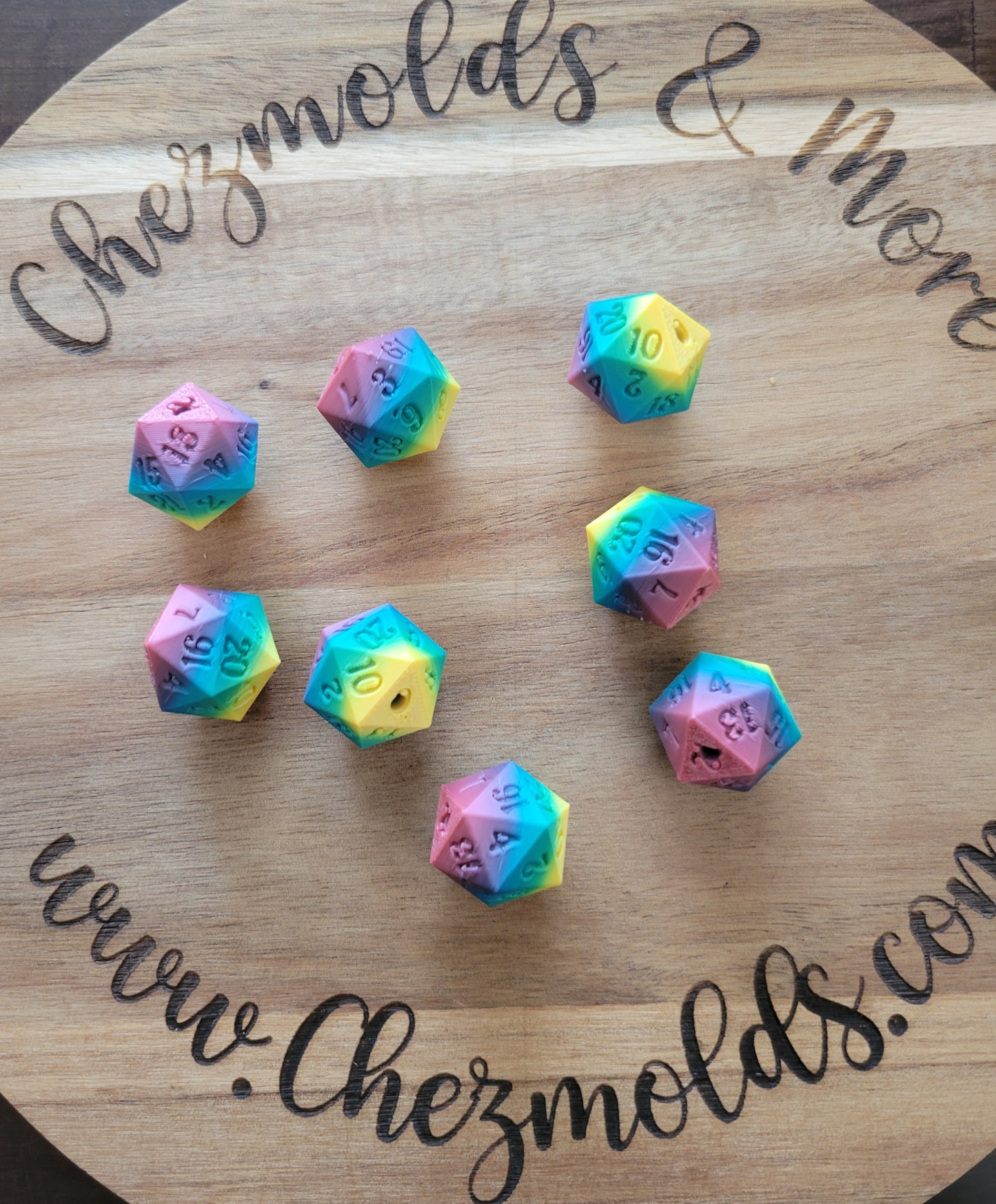 CE 3d printed D20 dice-  focal Bead