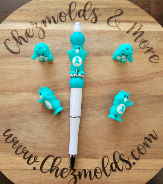 CE 3d printed FU Cancer bear teal-  focal Bead