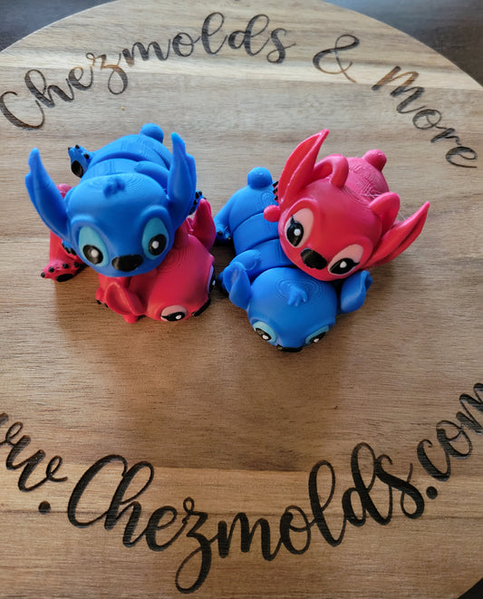 Beadable 3d printed -flexy blue and pink alien