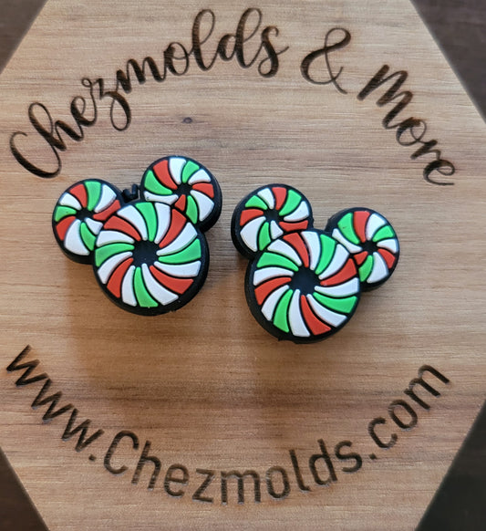 Red white green striped mouse- Silicone focal Bead