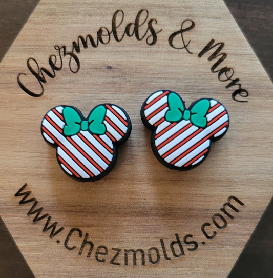 Peppermint stripe girl mouse- Silicone focal Bead