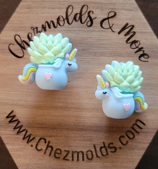 3D unicorn pot succulent- Silicone focal Bead