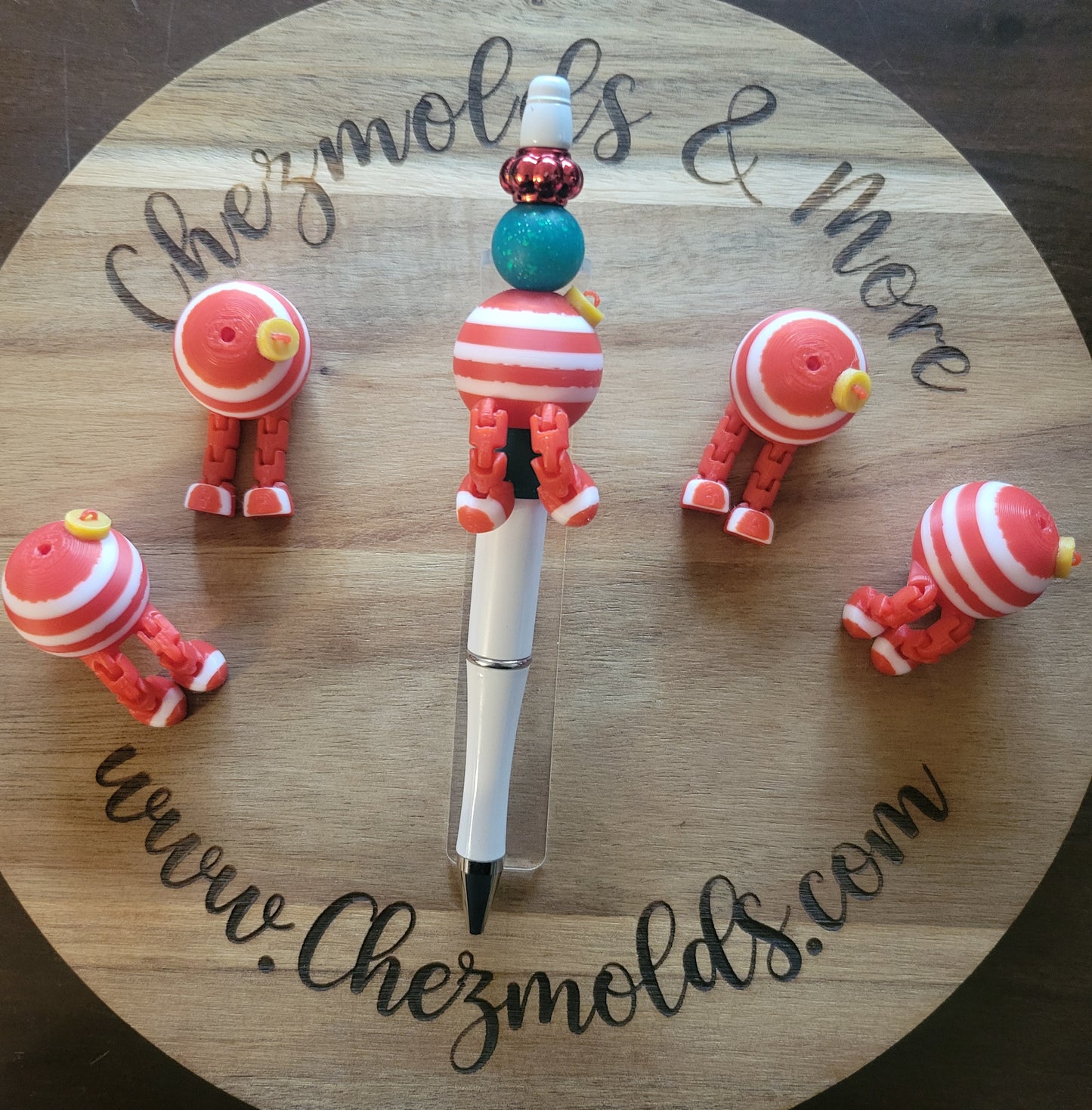 CE 3d printed -Chez holiday Kickers-  focal Bead