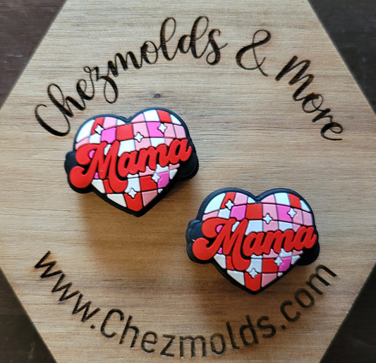 Disco mama heart- Silicone focal Bead