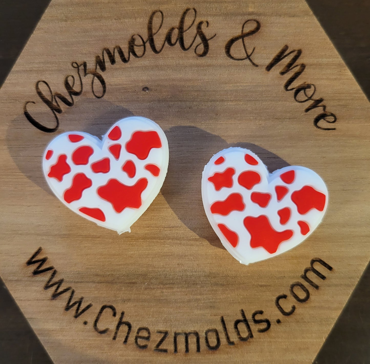 red and white cow heart- Silicone focal Bead