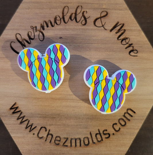 mouse shape mardi gras- Silicone focal Bead