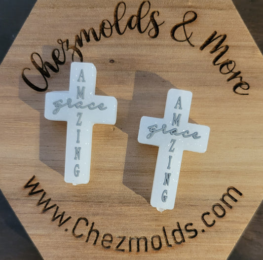 amazing grace cross- silicone focal Bead