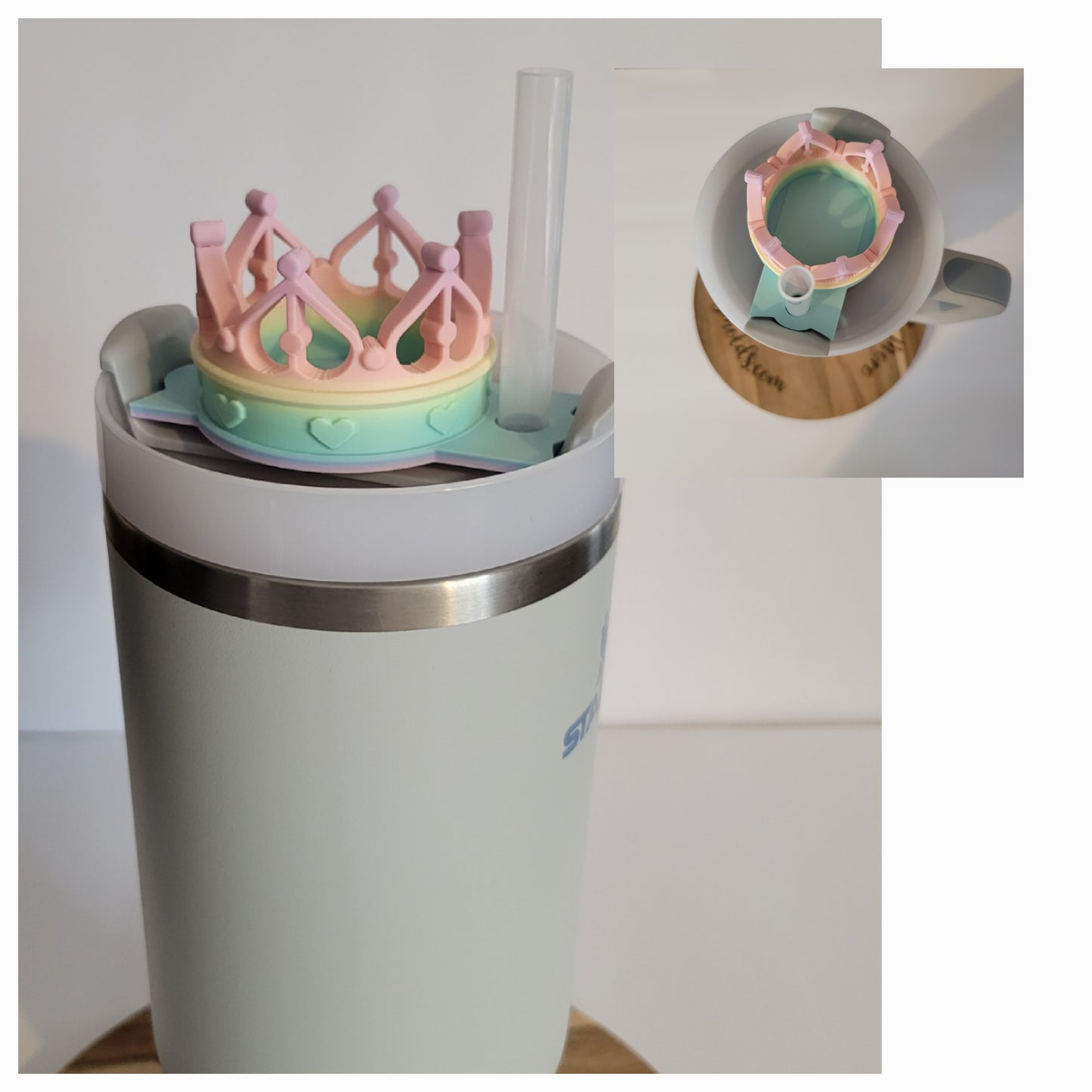 40 Oz ( 10mm straw opening) crown topper- pastel rainbow