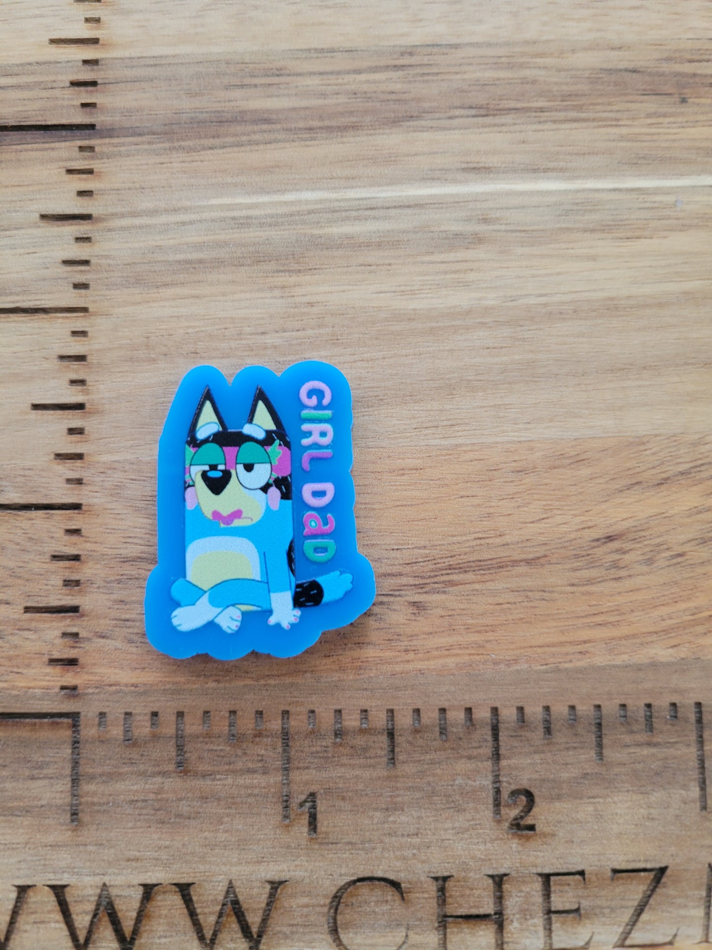 uv printed acrylic flatback-girl dad blue dog