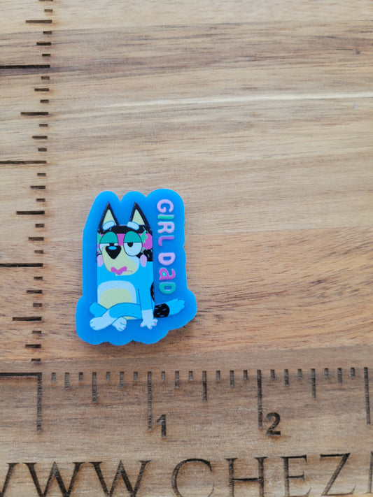 uv printed acrylic flatback-girl dad blue dog