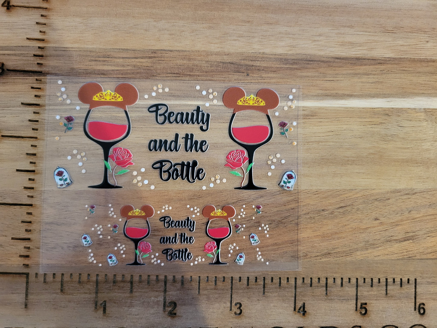 UV DTF transfer for tumbler keychain- beauty and the bottle